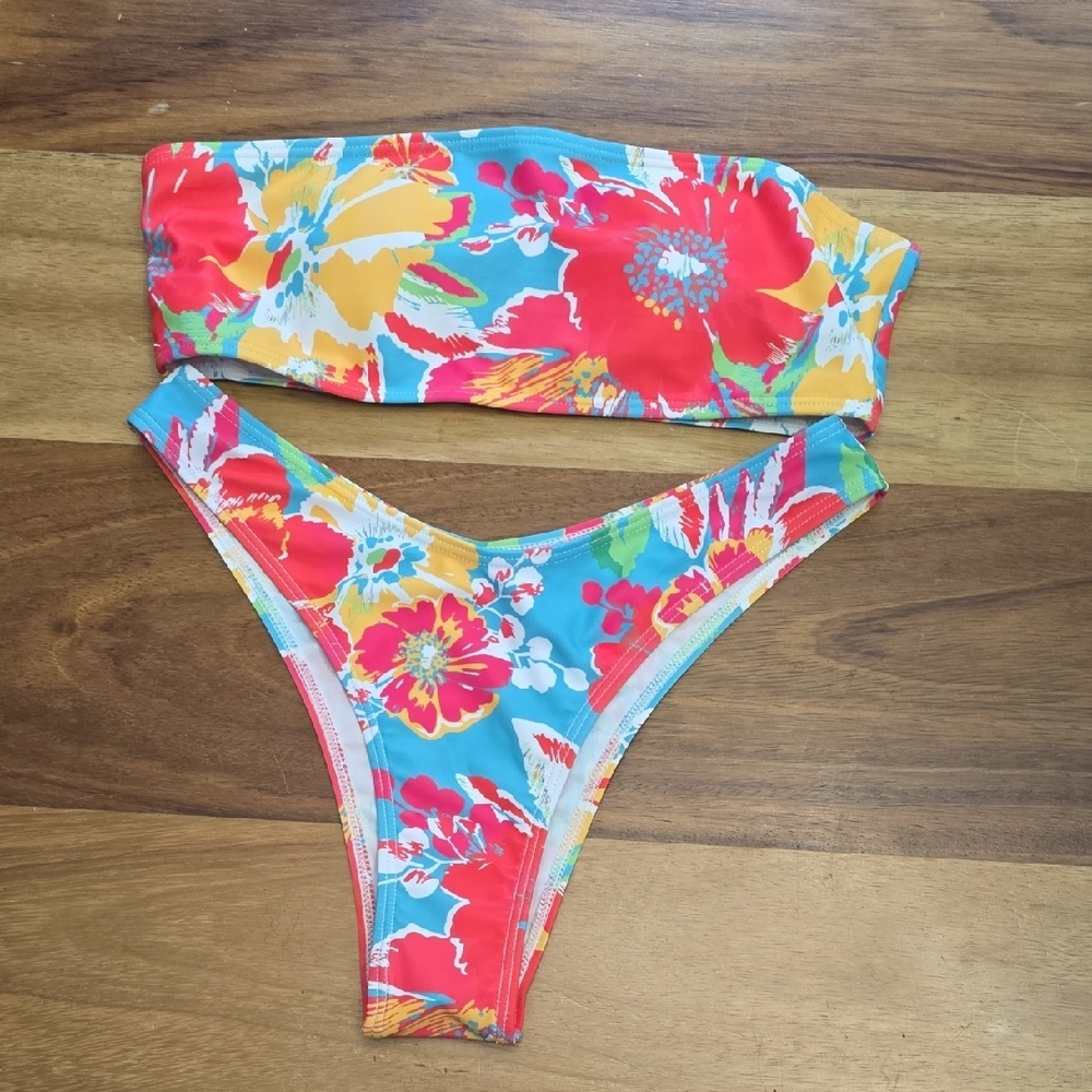 SHEIN Red and Yellow Bandeau Bikini